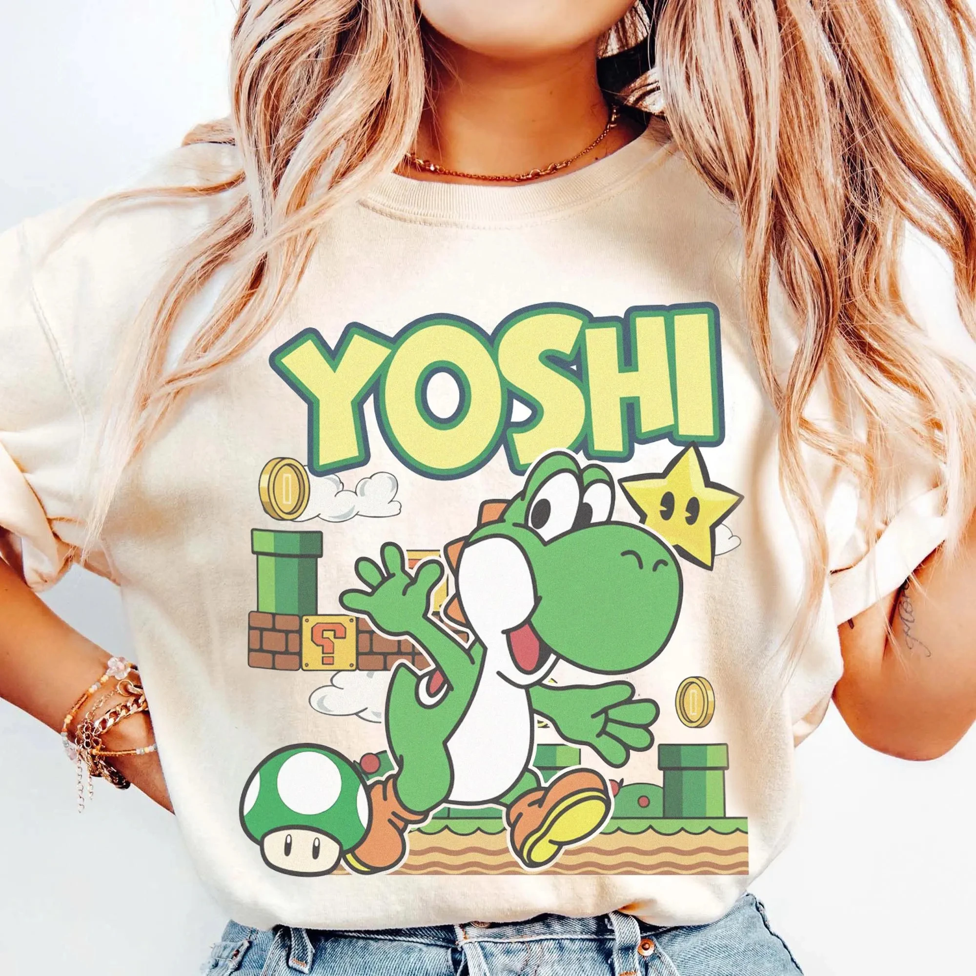 Super Mario Yoshi Graphic T-shirt Men and Women Summer Cotton Y2K Clothing Fashion Casual Oversized Short Sleeve Tops Streetwear