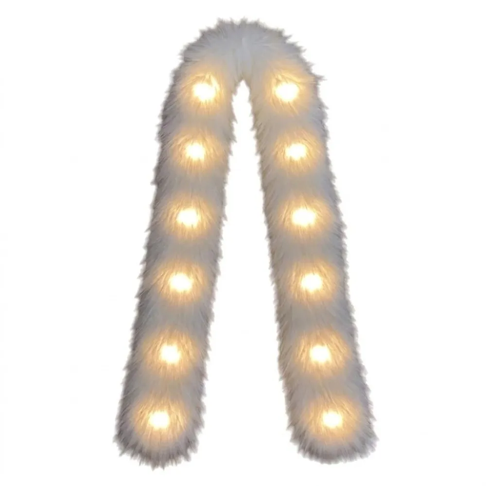 Shining White Plush LED Flash Scarf Light Up Fluffy Winter Plush Scarf Warm Novelty Luminous Glowing Scarf Wedding