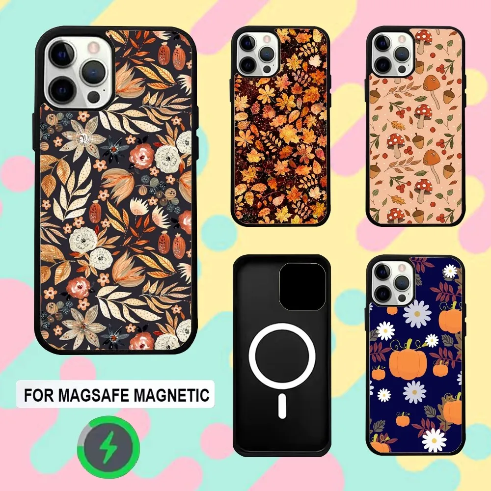 

Autumn leaves pumpkin Phone Case For iPhone 16e,16,15,14,13,12,11,Plus,Pro,Max,Mini Magsafe Magnetic Wireless Charging