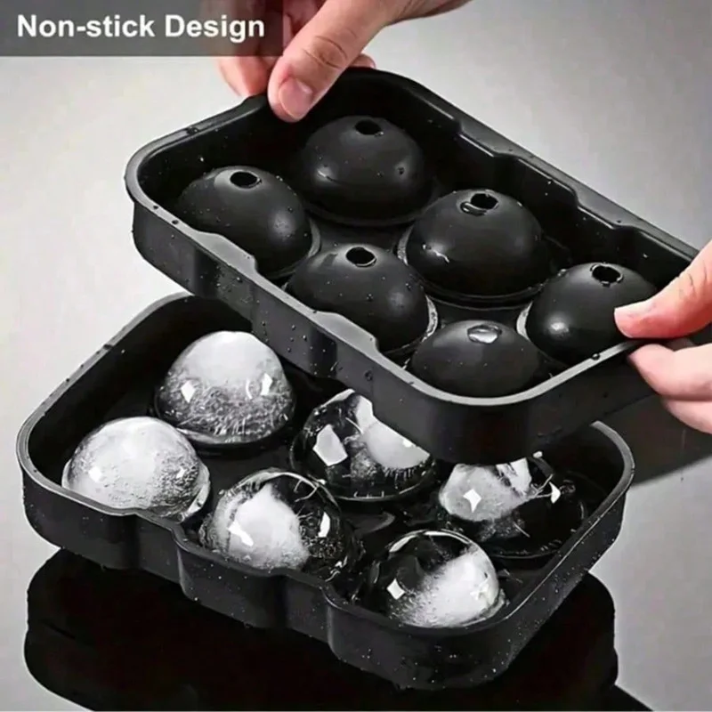 6-Hole Silicone Circular Mold, Ice Tray with Funnel, Suitable for Making Whiskey Cocktail Ice Hockey