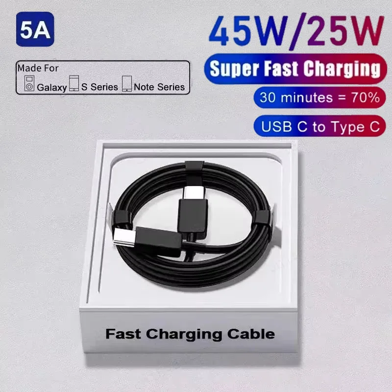 

5A Car Fast Charging Cable C to C Dual-head Type-C Super Fast Charging Data Cable Car Audio Accessories for Samsung Xiaomi