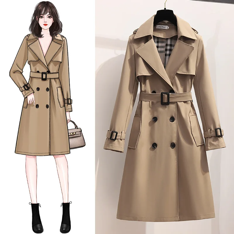 New trench coat, high-end women's medium and long popular small British retro coat