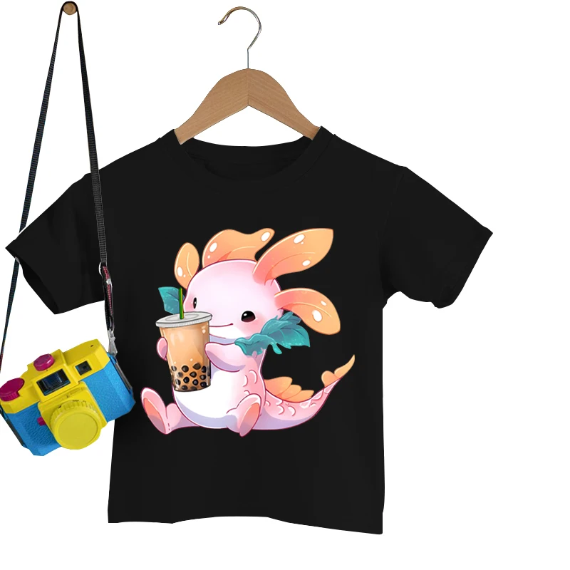 

Axolotl Bobo Tea Print Summer Casual T-shirts Children Boys Girls Creative Round Neck Short-sleeved T-shirts Pure Color T-shirts