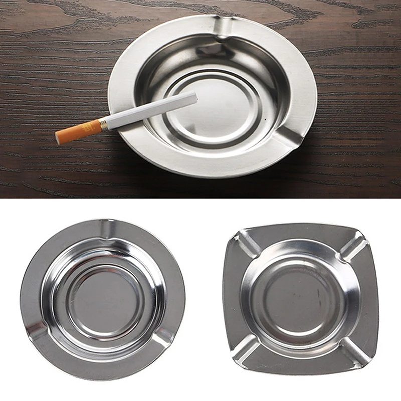 Stainless Steel Ashtray Portable Ash Tray Round Square Large Capacity Ashtray Car Ashtrays Outdoor Wind And Fall Prevention