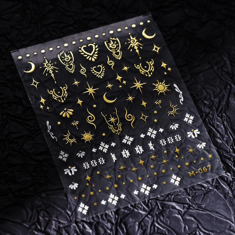 Bronzing Sun Moon Stars 3D Self Adhesive Nail Art Decorations Stickers Silver Gold White Totems Manicure Decals Wholesale