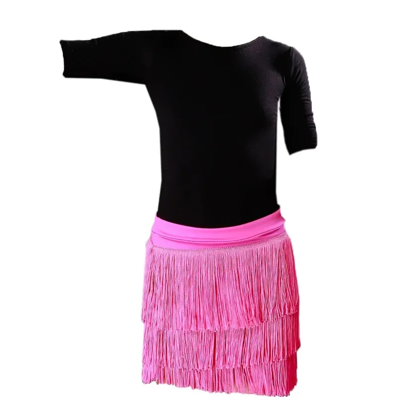 Girls Children Ballroom Tassels Fringe Latin Skirt Costume Practice Wear Cha Cha Rumba Samba Tango Performance Dancewear