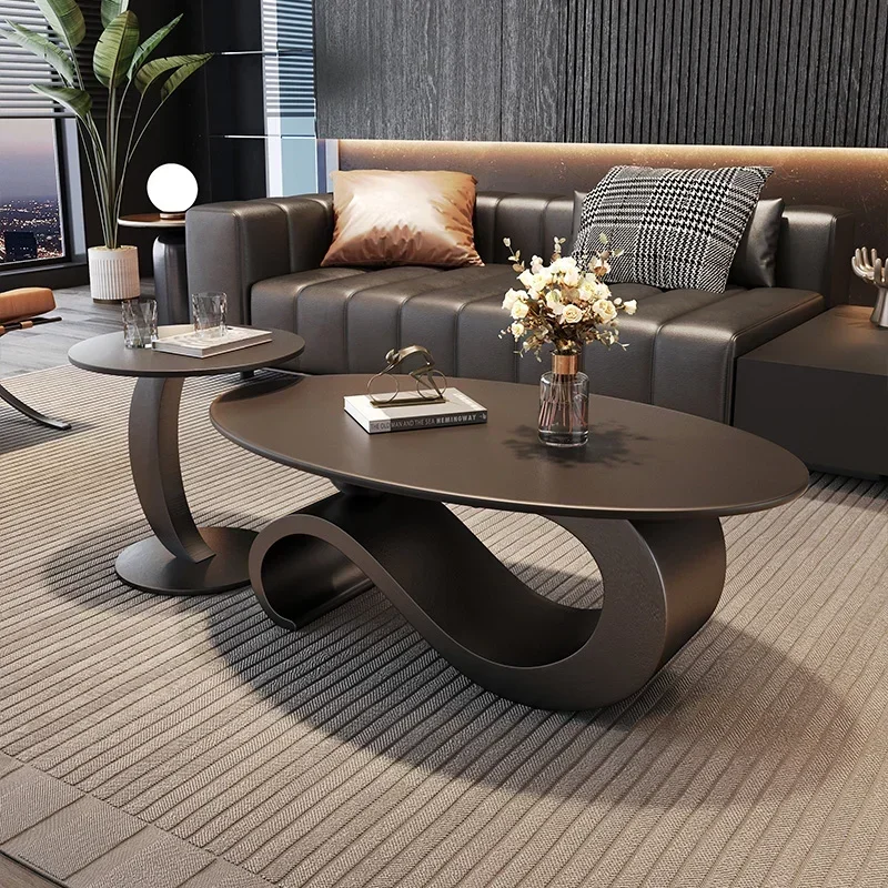 Italian light luxury rock slab coffee table oval art modern simple living room household small apartment