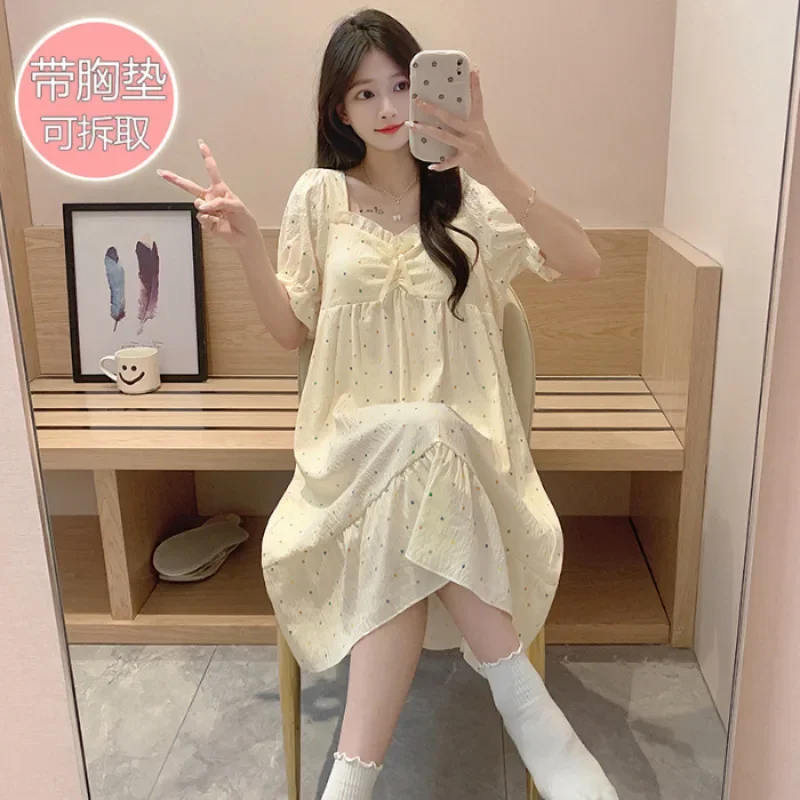 Женская пижама больших размеров 5XL, корейская ночная рубашка с короткими рукавами и милым принтом на груди, летняя свободная одежда для дома, которую можно носить на улице