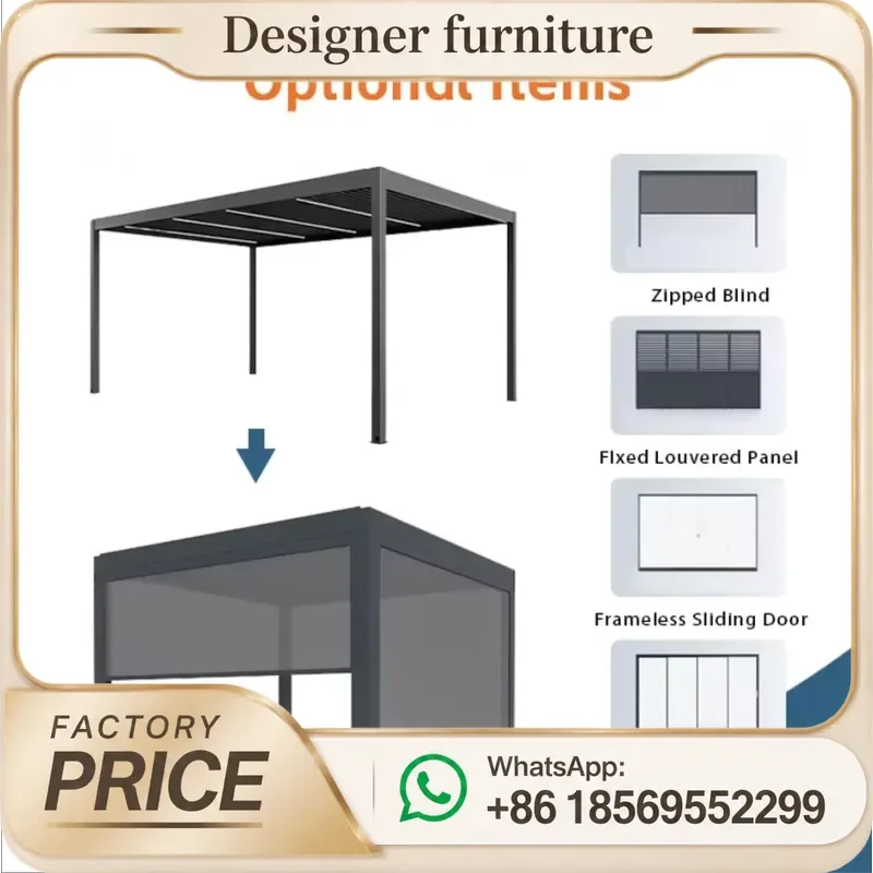 Motorized Bioclimatic Aluminum Pergola Outdoor Gazebo Smart Rainproof LED Light For Balcony Living Spaces Powder Coated