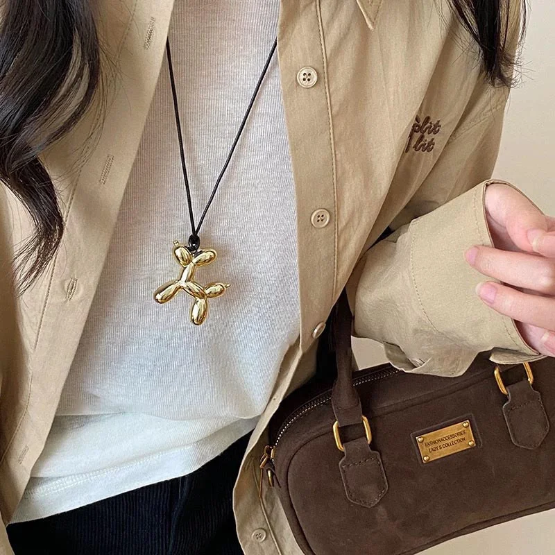 Fashion Gold Silver Color Balloon Dog Pendant Necklaces for Women Black Rope Clavicle Chain Necklace Couples Jewelry Gifts