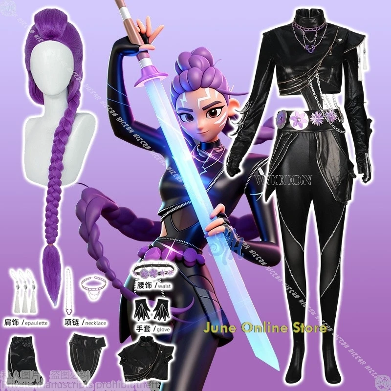 

Anime Kpop Demon Huntrix Rumi Cosplay New Costume Black Purple PU Jumpsuit Sexy Ninja Lingerie Jira disfraz halloweeen mujer