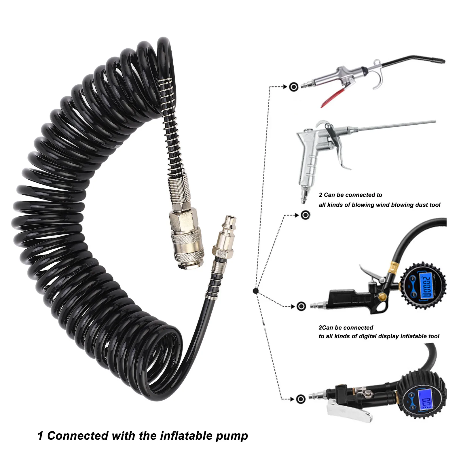 Car Recoil Air Hose Pressure Resistant Durable Flexible Lightweight Coiled Air Hose For Car Motorcycle 5m 6m 7m