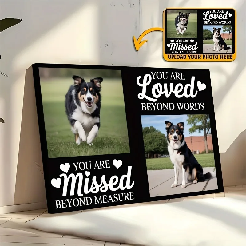 1 customized pet commemorative wall artwork - personalized photos and leave love in this portrait
