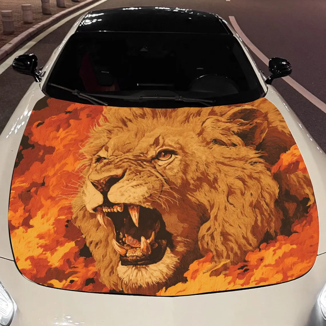 Autocollants de voiture Lions avec une crinière épaisse, une Expression rugissante et une orange ardoise - Autocollant de capot de voiture sur le thème, auto-étanche -