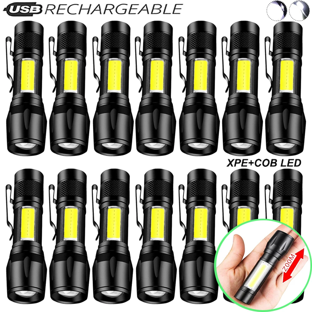 

Led Flashlight USB Rechargeable T6 COB Torch Zoom Built-in Battery 5 Modes Flash Light Magnetic Attraction Waterproof Outdoor