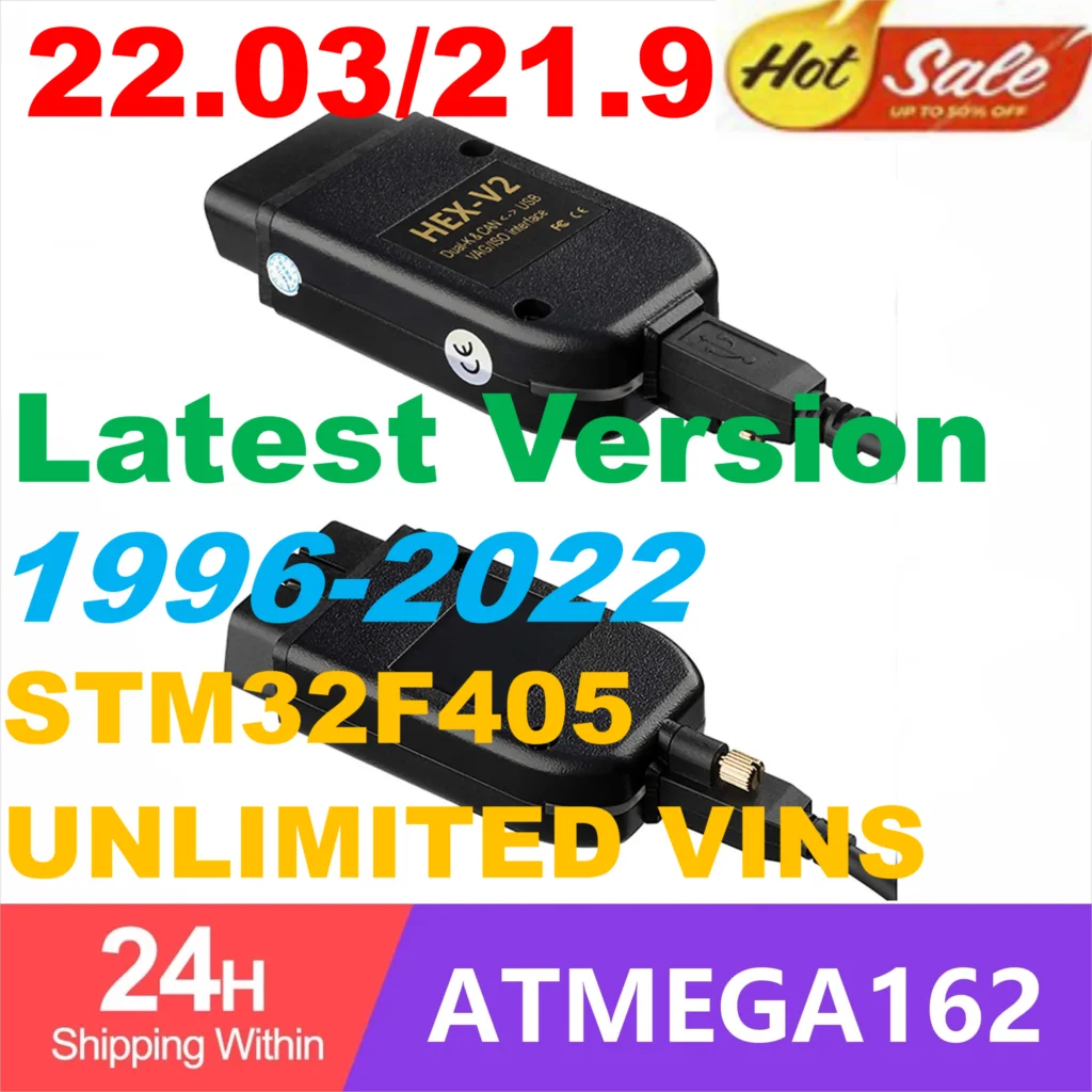 [2022 HOTSALE] VAGCOM 22.3 Obd2 Scanner  HEX V2 21.9 FOR VW AUDI Skoda Seat ATMEGA162 Multi-language VAG COM HEX V2