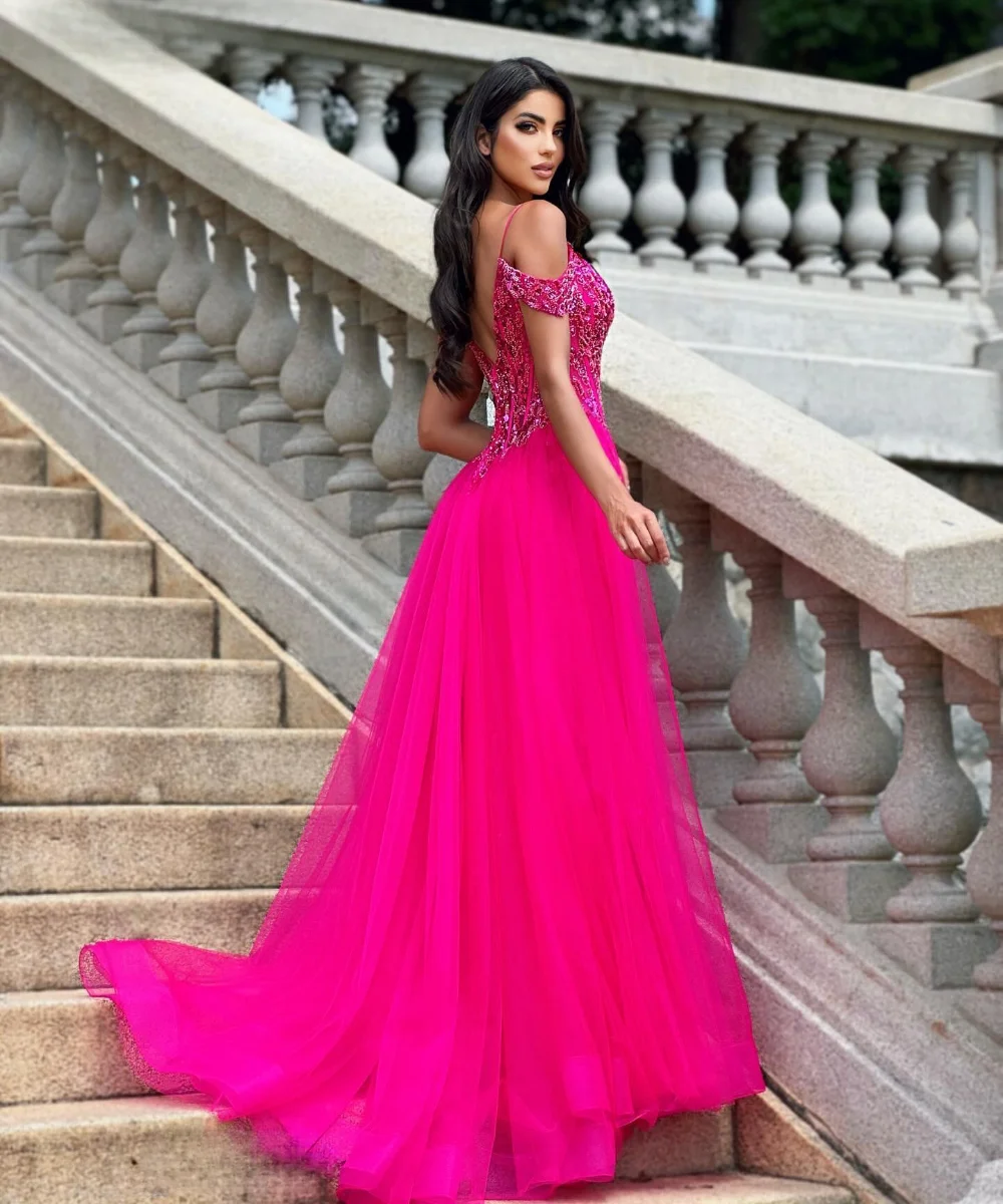 Elegant Fuchsia Prom Dress Mermaid Spaghetti Evening Dresses For Women Vestidos De Noche Wedding Party Gown