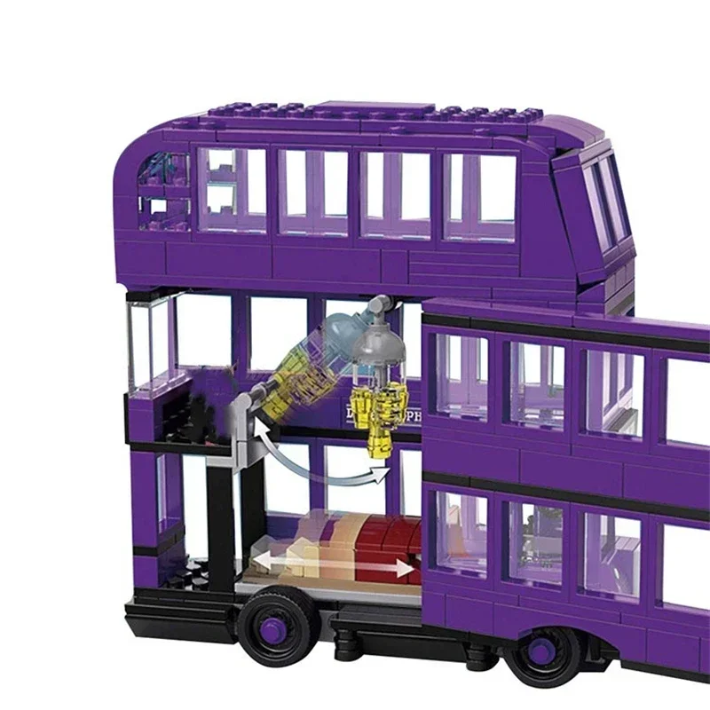 In Stock 419pcs Harry Magical World of Wizards The Knight Bus Purple Triple-decker  Building Blocks Set Compatible Kids Bri