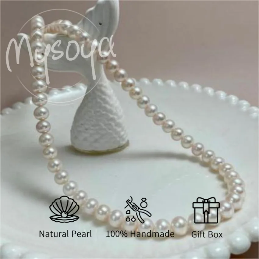 

MYSOYA 7-8mm Freshwater Pearl Strand Necklace Multiple Sizes With Gift Box Perfect Gift For Wedding Birthday Christmas New Year