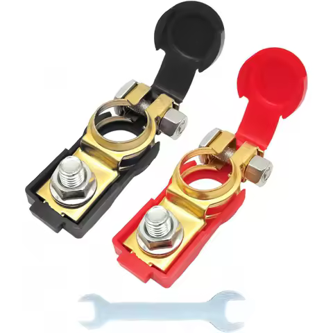 2pcs Car Battery Terminal Connectors with Plastice Cover Positive and Negative 12V Battery Clamps for Car Boat Truck Van Caravan