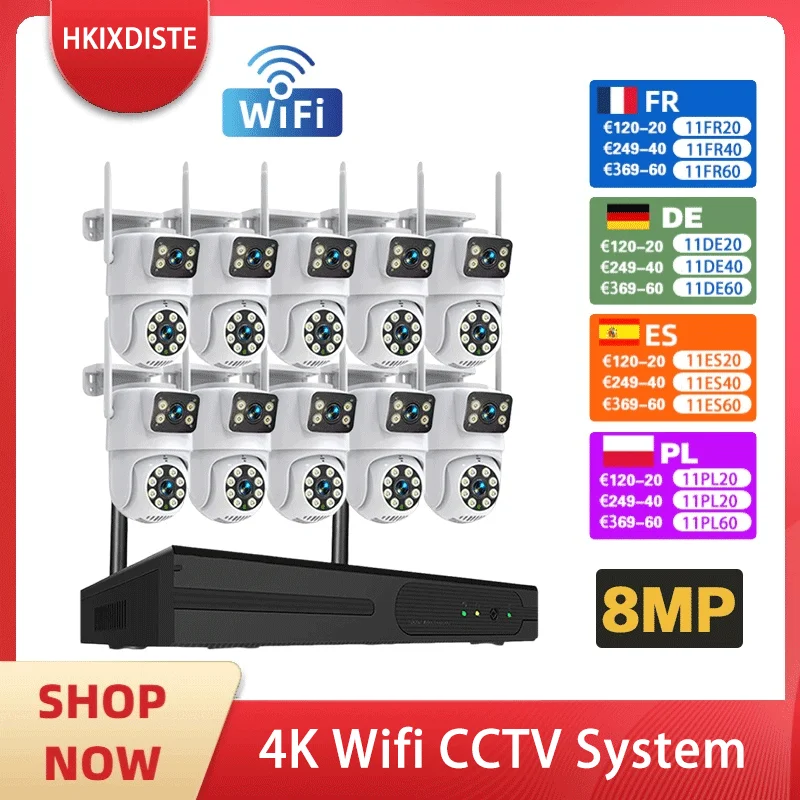 

4K 8MP WIFI Cameras Wireless NVR Kit Outdoor HD Video Surveillance System PTZ Security IP Camera Auto Tracking Night Vision CCTV