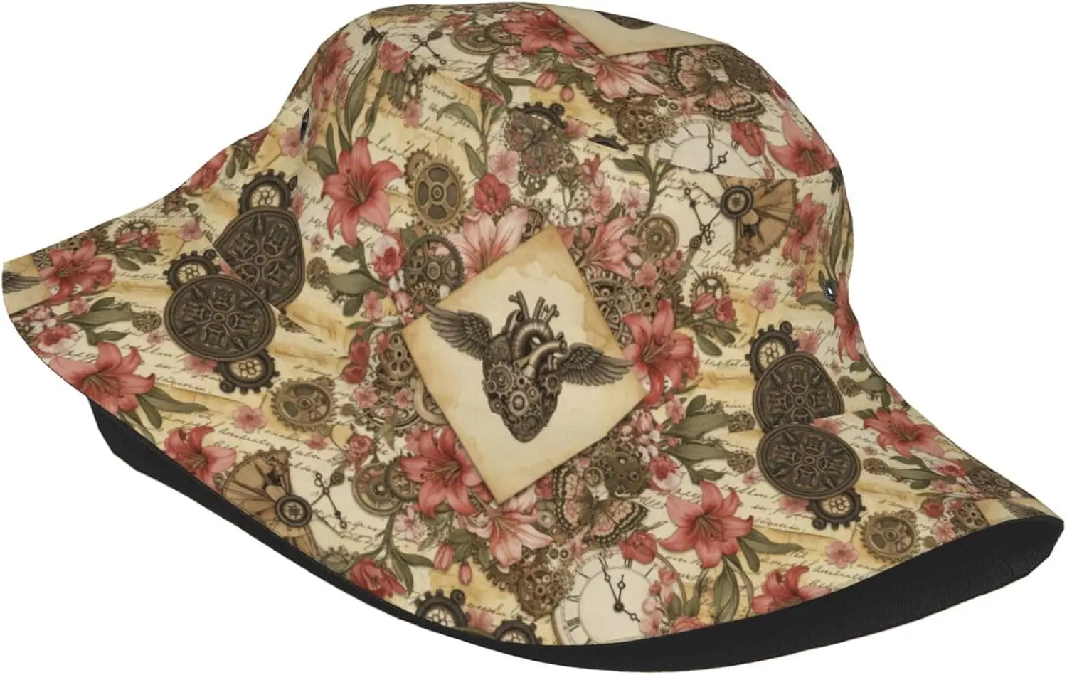 Steam Punk Style Metal Heart Bucket Hat for Women Men,Cute Golf Boonie Hats Fisherman Beach Caps for Hiking Travel