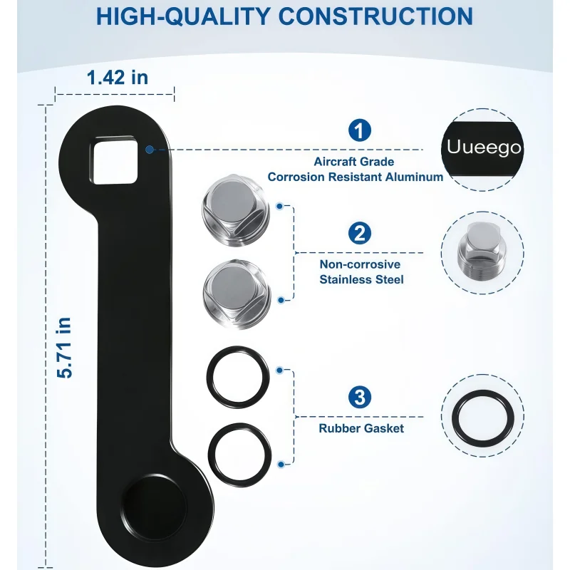 Non-Corrosive Aluminum Boat Drain Plug Wrench, Patented, Fits 1/2 inch NPT Plug, Easy to Use and Store