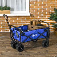 Outsunny garden cart with adjustable handle length and angle Blue