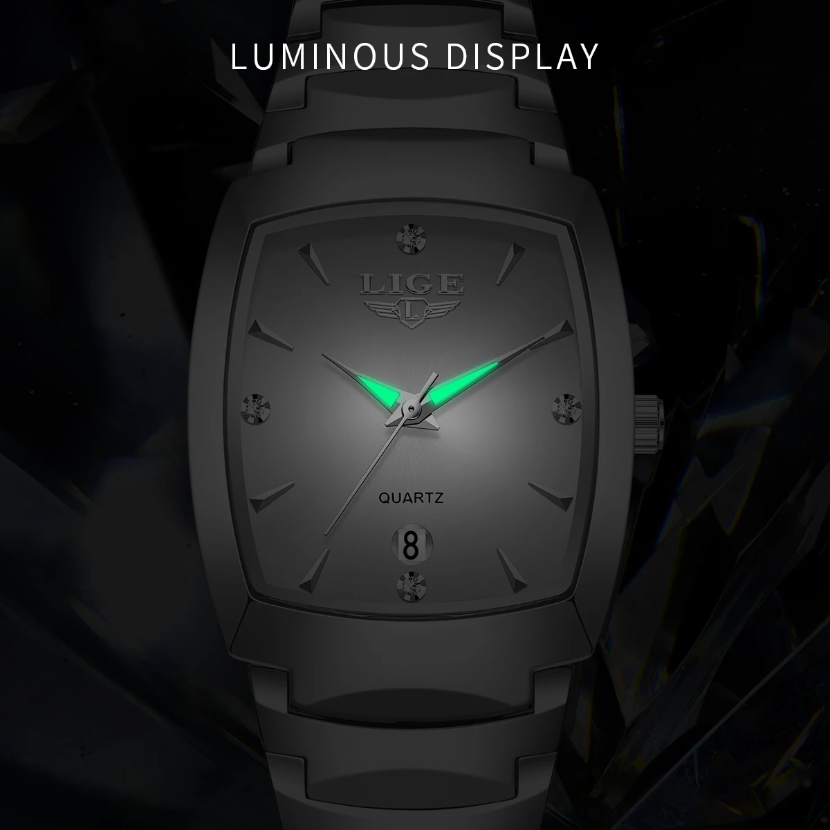 ساعات LIGE النسائية المربعة ذات الحزام المعدني الذهبي ساعات يد كوارتز فاخرة للسيدات ساعة بمقياس ماسي + صندوق هدايا