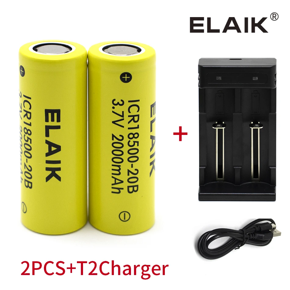 3.7V Rechargeable Battery ICR18500-20B 2000mAh 18500 Recarregavel Lithium ion Battery For LED Flashlight,With Charger