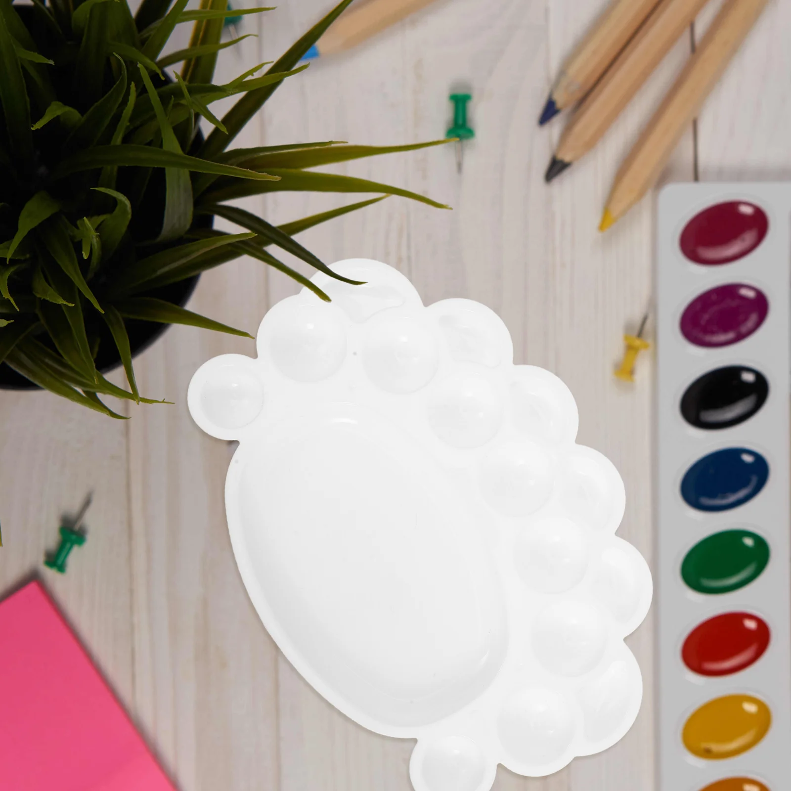 Paleta de pintura ergonómica en forma de pie para niños, bandeja de mezcla Gouache de acuarela acrílica, proyectos de artesanía, herramientas de pintura blanca