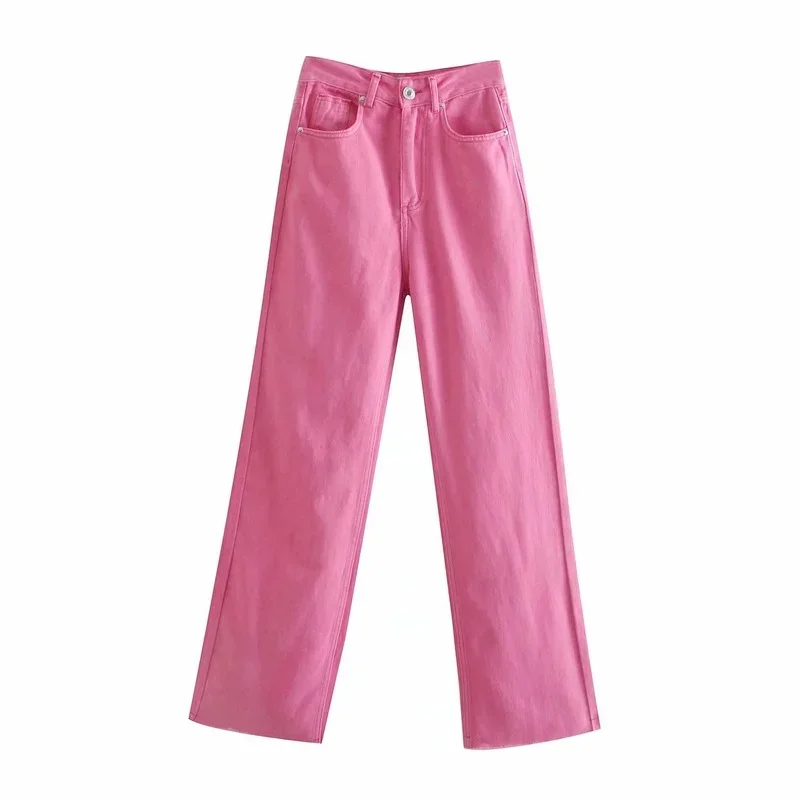 

Women Pants 2021 Fashion Summer Pink Sweet Denim Jeans Trousers Classic Pop New High Waist Lady Wide Leg Pant Female Streetwear