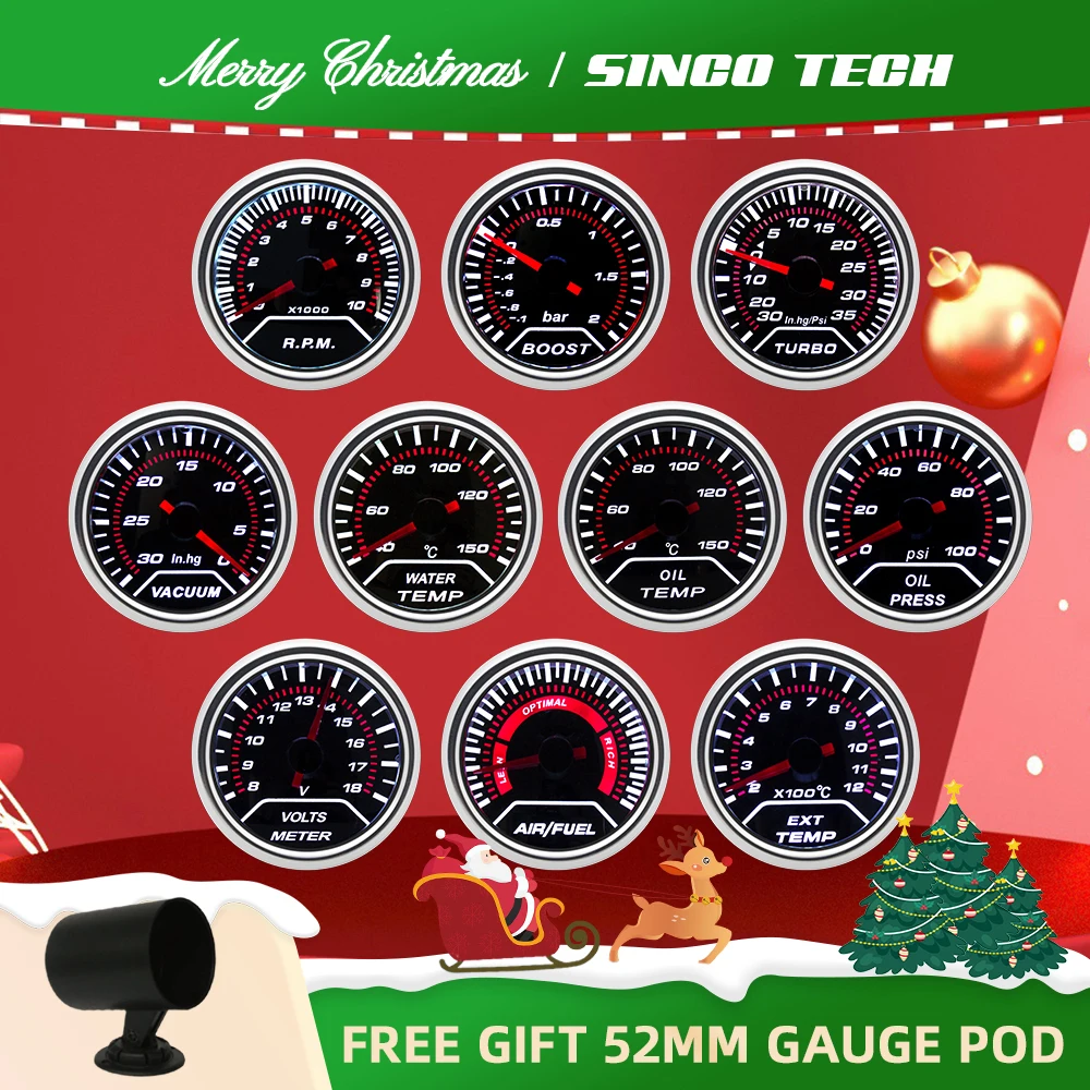 52mm SincoTech 614T Series Automobile Meter Car Motor Air/Fuel Ratio Water Temperture Oil Pressure Boost Voltage Gauge