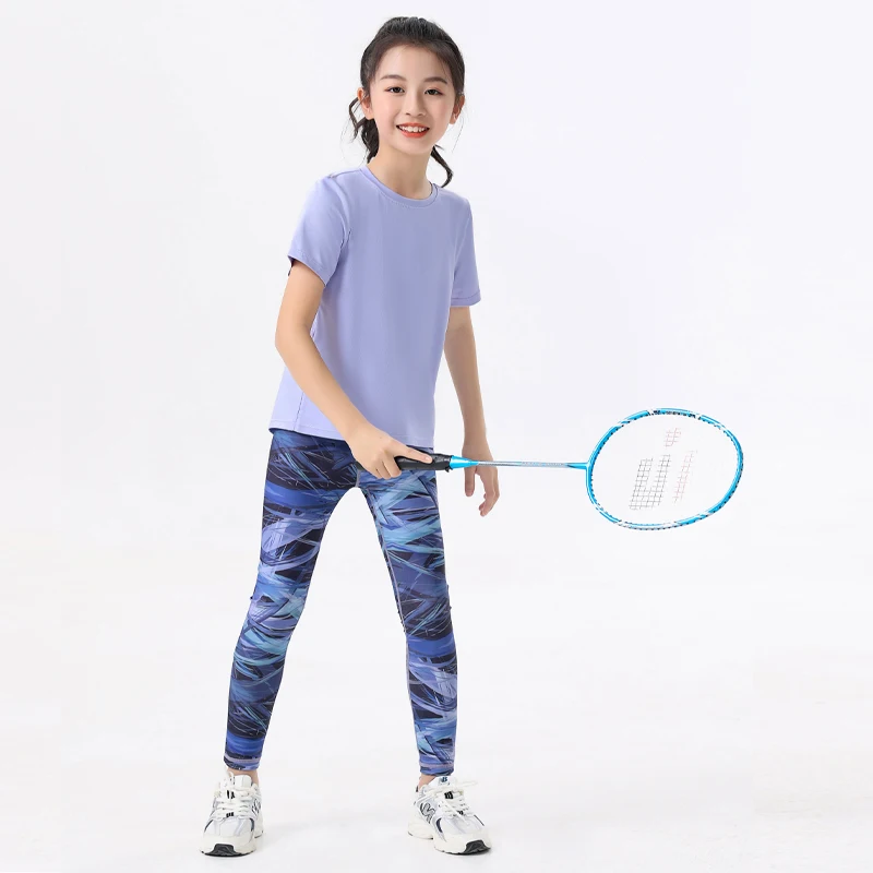 قطعتان من ملابس رياضية جديدة للأطفال ملابس يوجا للصالة الرياضية للفتيات سريعة الجفاف بقاعدة علوية سراويل قرش ضيقة صيفية #5