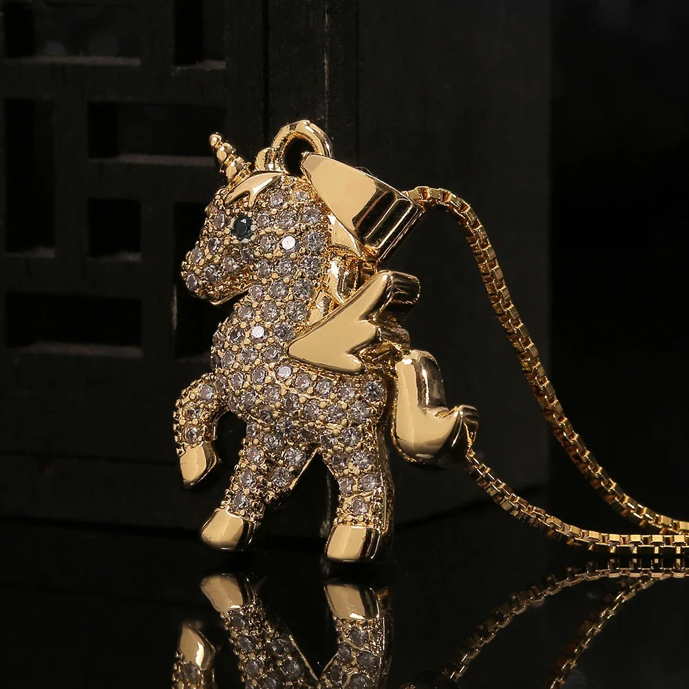 European and American fashion unicorn necklace for women cute cartoon inlaid zircon unicorn pendant jewelry accessories for girl