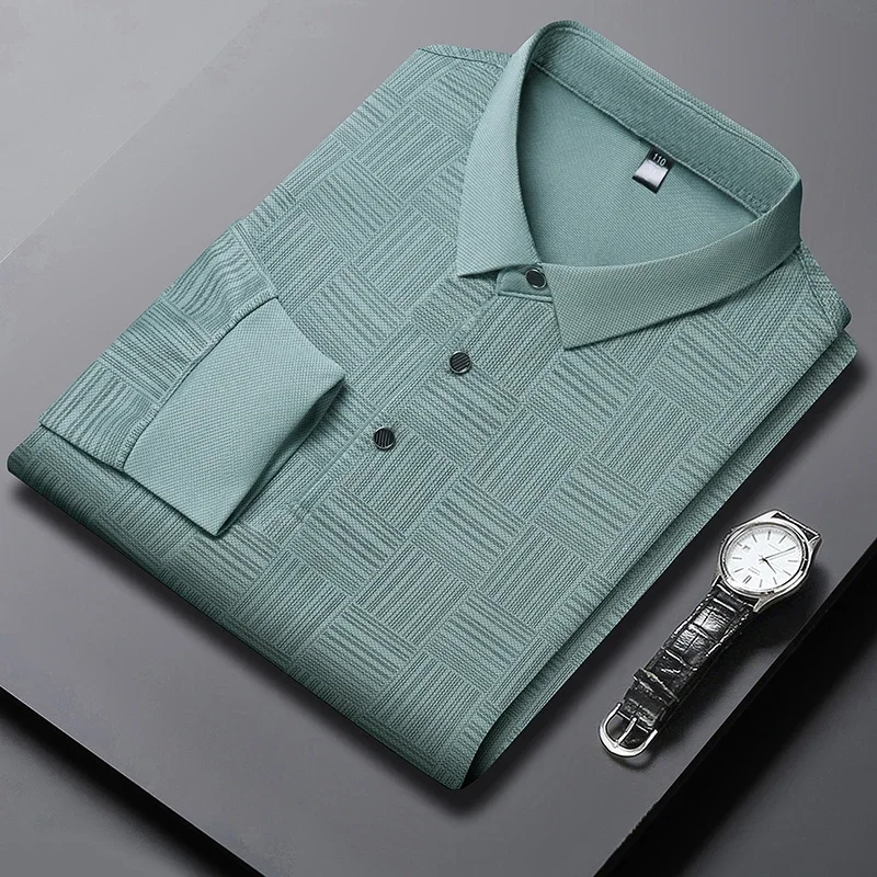 Neues Herren Business Casual Langarmhemd einfarbiges Polos hirt modisch atmungsaktiv bequem vielseitig Top