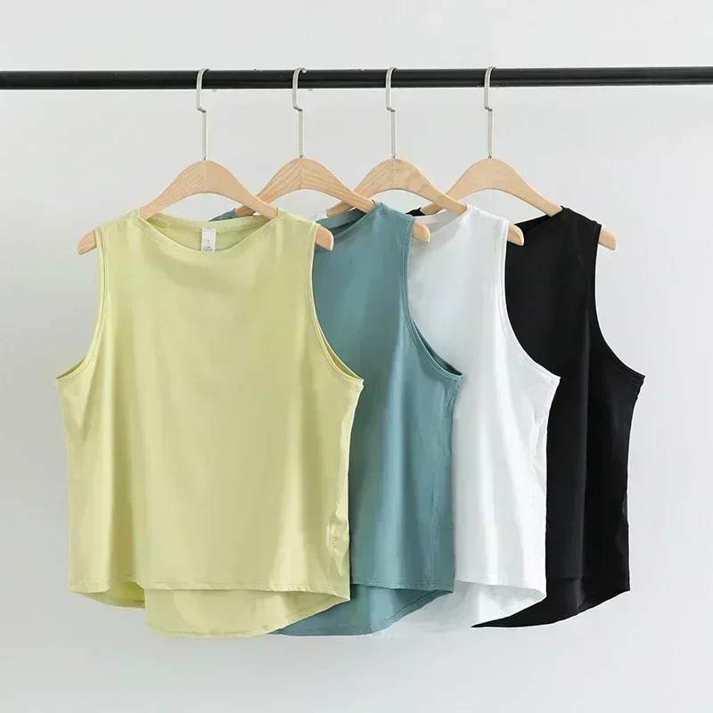 Lemon Women Naked Feel Fabric Loose Sports Vest Quick Dry   Patchwork Yoga Sleeveless Shirts Fitness Running Workout Tank Top