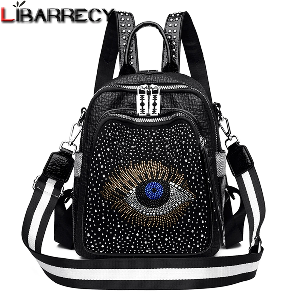 Luxury Brand Women Leather Backpacks for Girls Sac A Dos Casual Daypack Black Diamonds School Bags for Girls Mochila Rucksack