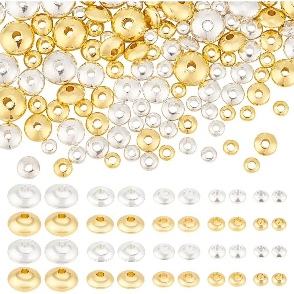 160Pcs 10 Styles Brass Spacer Bead, Long-Lasting Rondelle Beads Metal Spacer Beads Jewelry Findings for Earring Bracelet