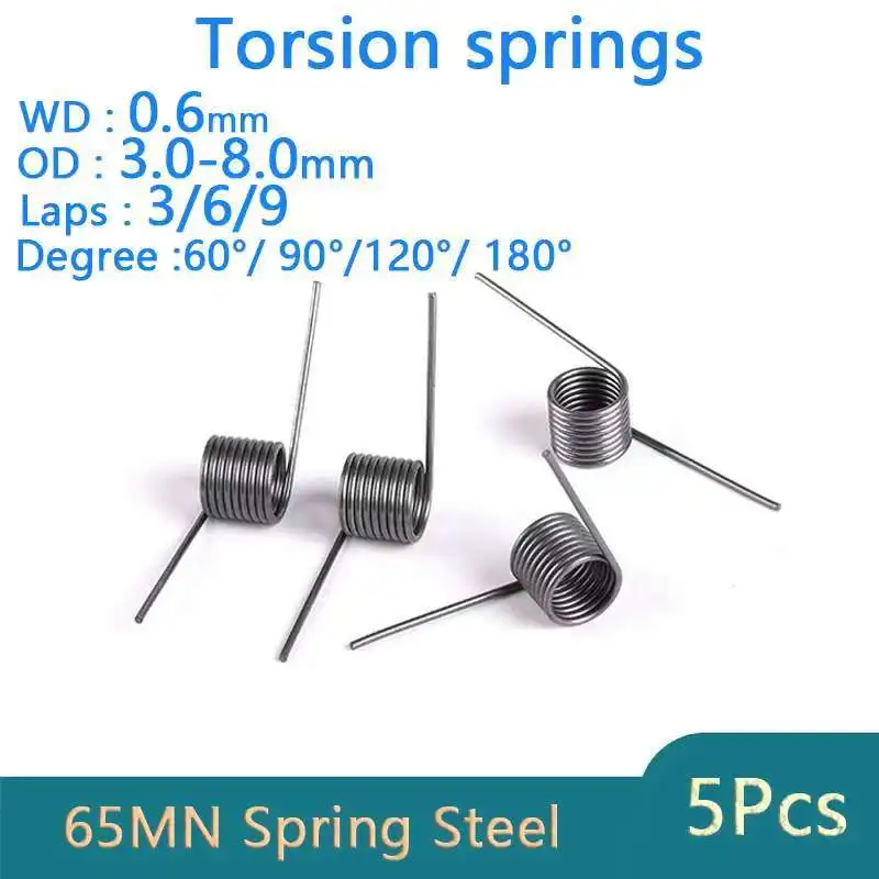 Wire Diameter: 0.6mm  Premium 65Mn Steel V-Shaped Torsion Spring - Accurate Torque, Durable, Anti-Fatigue, Various Sizes Offered