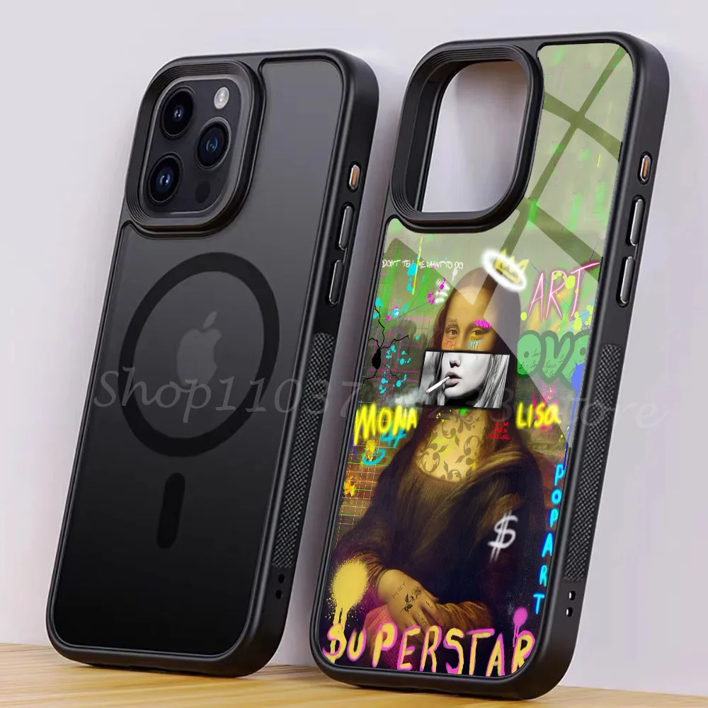 Graffiti veliký umění estetická mona liso telefon pouzdro silná magnetický pro iPhone 16 15 14 13 pro maxi 11pro 12 mini mala alex zrcadlo pro mags