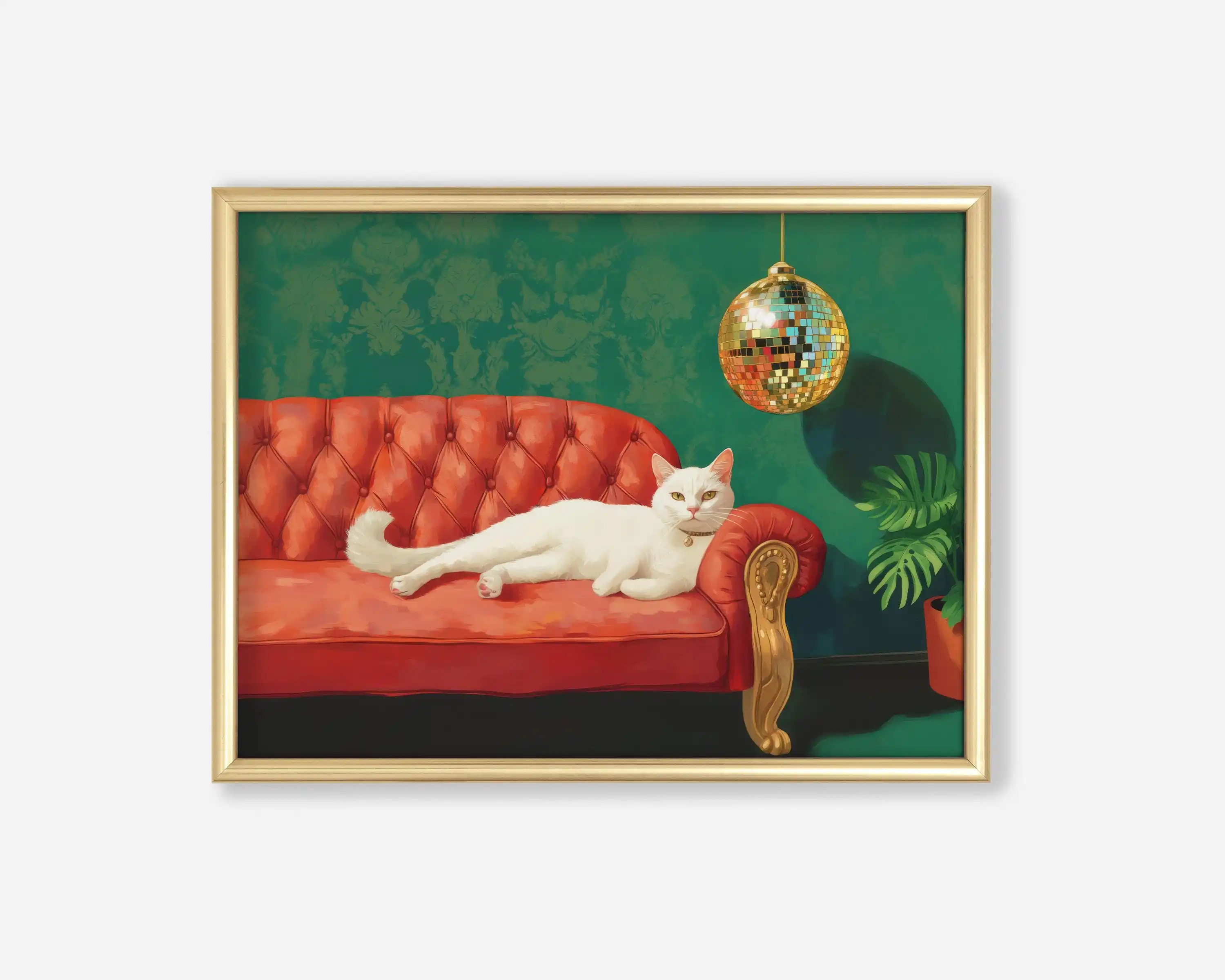 White Siberian Tabby Cat With Disco Ball Poster Print Wall Art Pictures Canvas Painting Living Room Bedroom Home Decor Gift - view 3