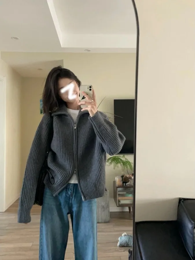 ay Collared Knit Sweater Coat Women's Autumn Winter Soft Cozy Loose Outerwear High End Feel Beautifully Stitched Open Cardigan