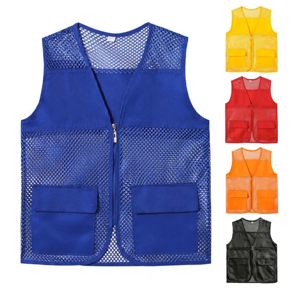 Outdoor Vest Director Waistcoat Zip Up Volunteer Working Waistcoat See-through Mesh Multi-pocket Photographer Cargo Waistcoat