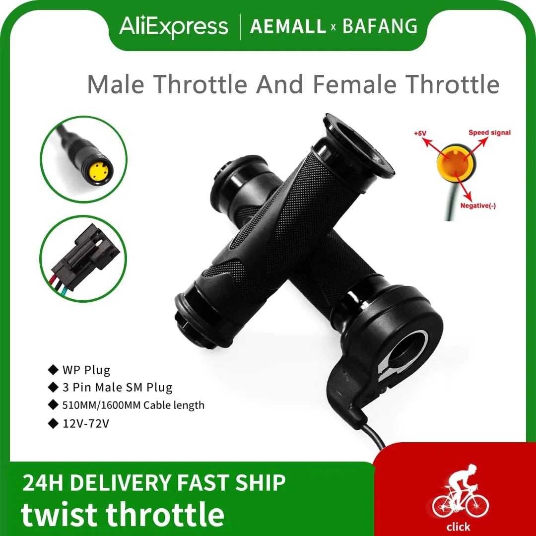 

BAFANG E-Bike Throttle Grip with Male/Female Connector Option Waterproof Twist Handle Compatible for 24V 36V 48V 60V 72V