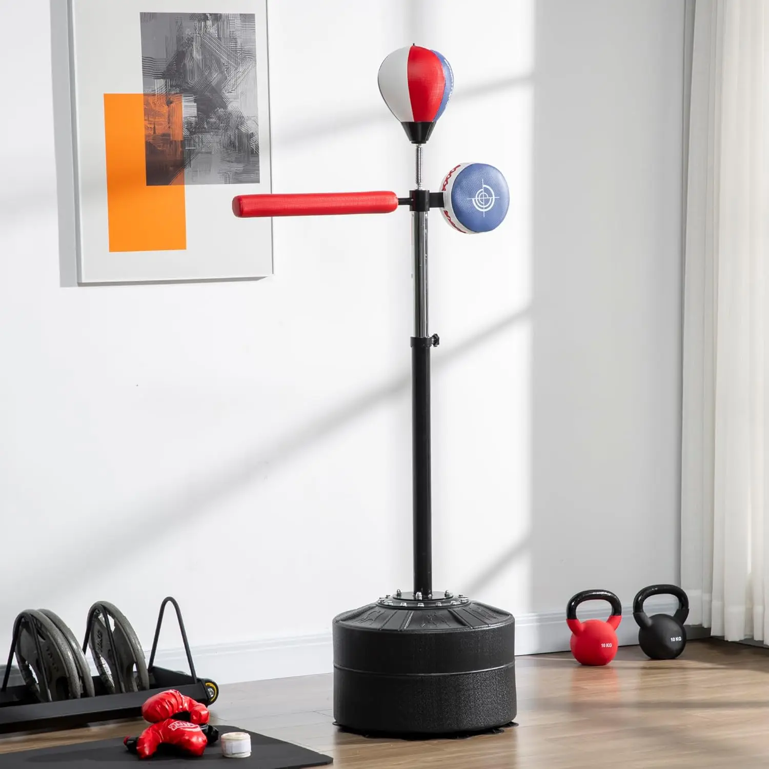 Free Standing Boxing Bag with Stand, Punching Speed Bag Reaction Bar Challenge with Suction Cups, 64-81in Adjustable Height for