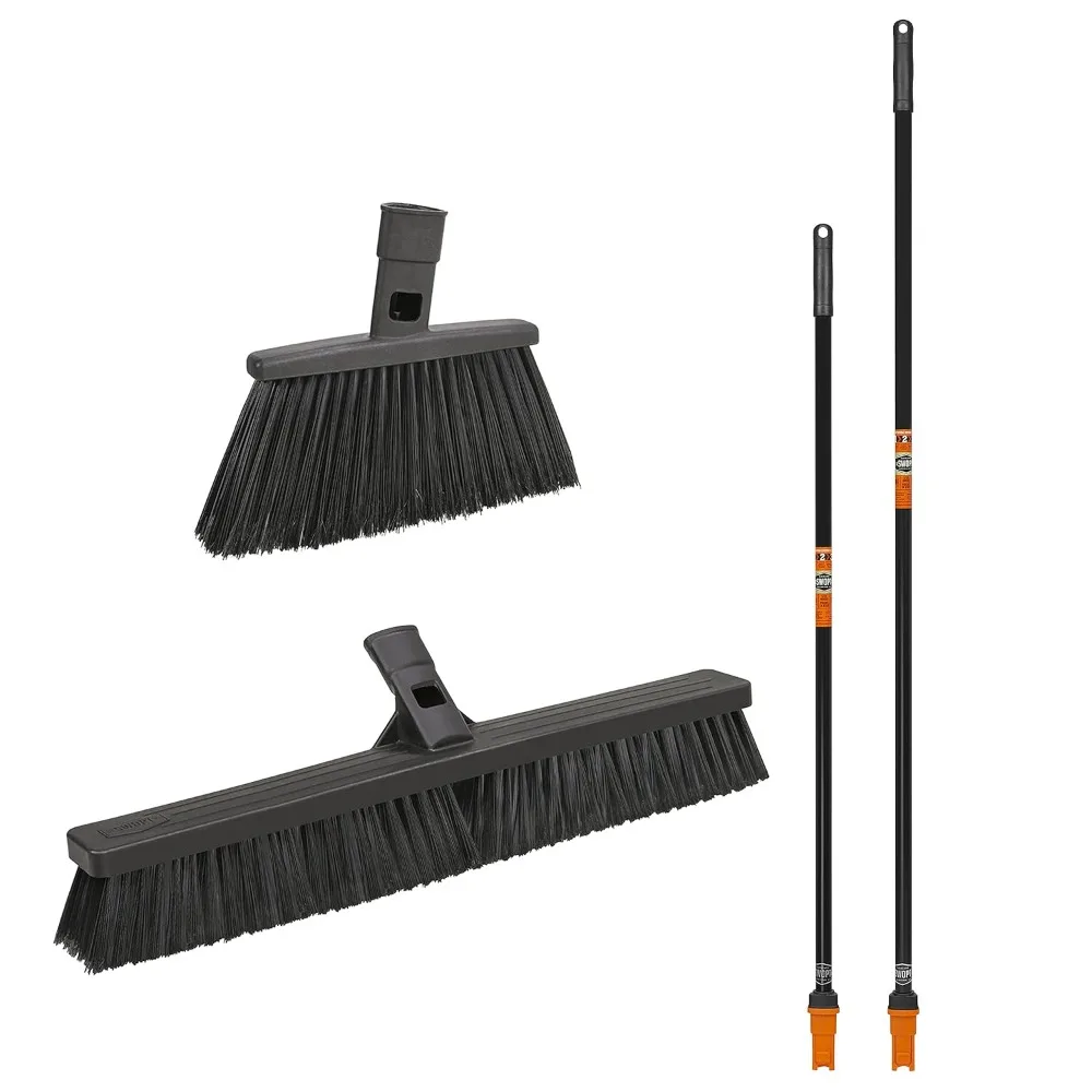 

24” Push Broom, Angle Broom + 48” and 60" Steel Handles, Standard Combo — Cleaning Heads with Long Handles