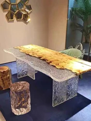 Resin table epoxy transparent crystal river large board table resin glue running water tea wooden