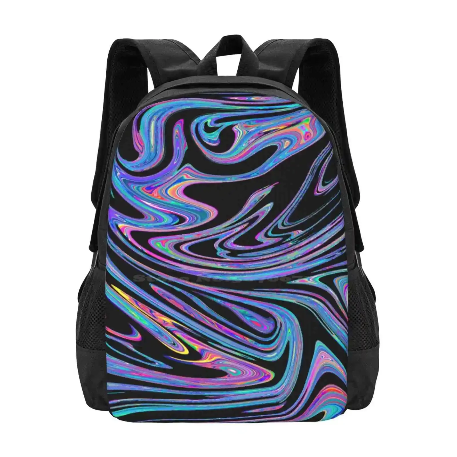 

Swirls- Black Holo Hot Sale Schoolbag Backpack Fashion Bags Swirl Pattern Purple Holographic Rainbow Fun Icecream Kid Happy