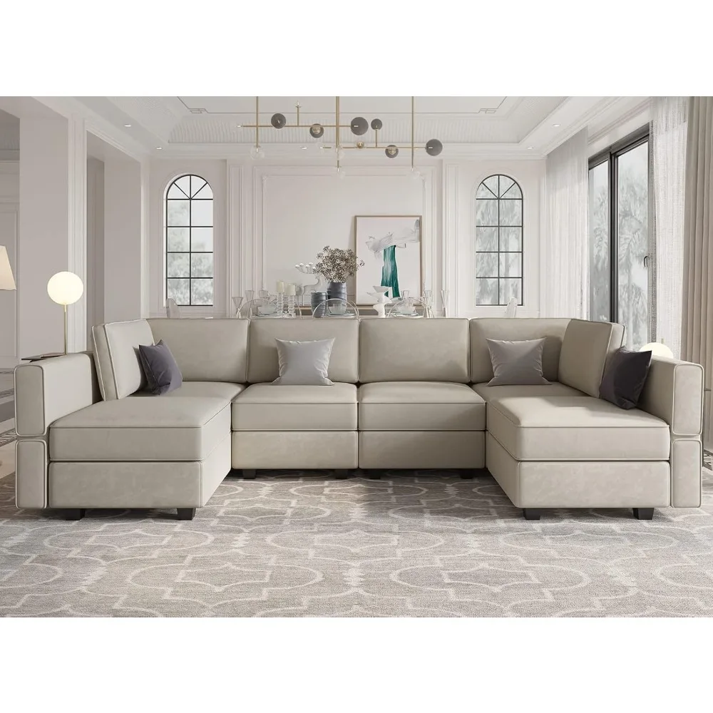 

Modular U Shaped Couch with Storage Seat Reversible Sectional Sofa with Chaise Velvet Grey…